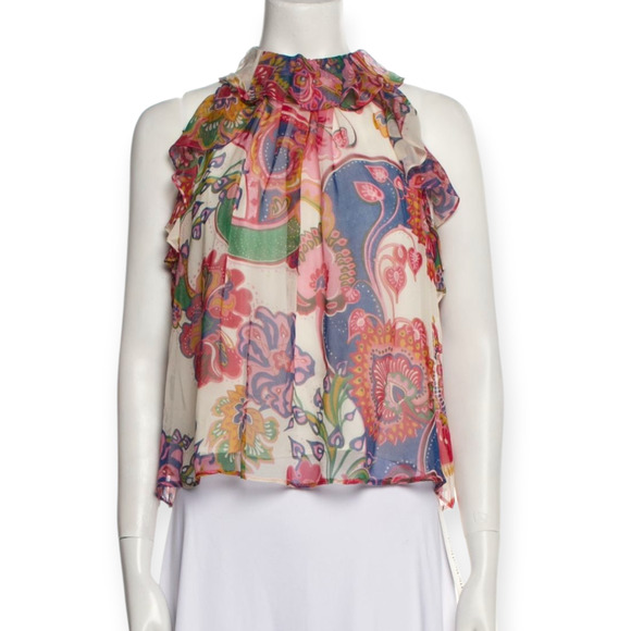 Zimmermann The Lovestruck Natural Paisley Floral Silk Chiffon Tank Top - Picture 3 of 10